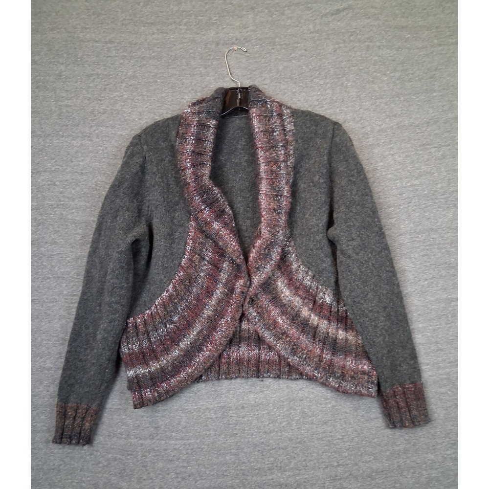 Woolrich Womens Sweater XL Gray 100% Lambswool Shrug Shawl Collar Heritage Flaw